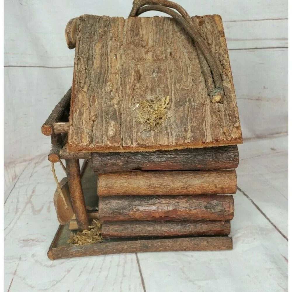 Rare Vintage Mountain Lodge Decorative Real Wood 3d Wood Cabin Bird House Feeder